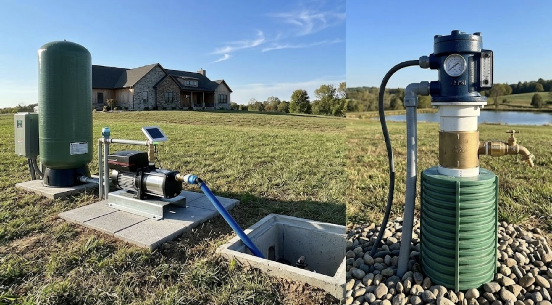 Drain Bros llc installs simple water well systems for rural homes, with easy access and controls for future septic options.