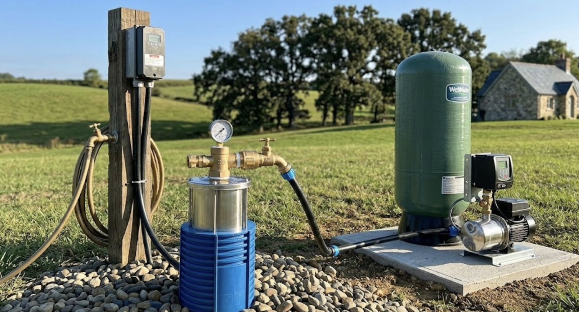 Drain Bros llc provides a well pump system outdoors, great for water supply in plumbing or digging projects.